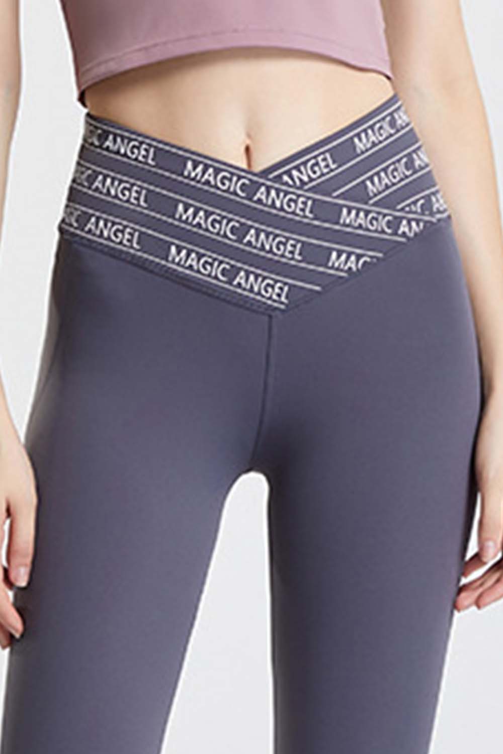 Angel Band Active Leggings in Dark Gray with a branded waistband.