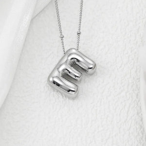 Sculpted initial pendant necklace in silver with beaded chain, Style E