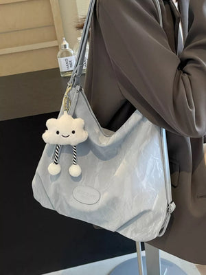 Pu Leather Shoulder Bag Medium in Blue, model styling view