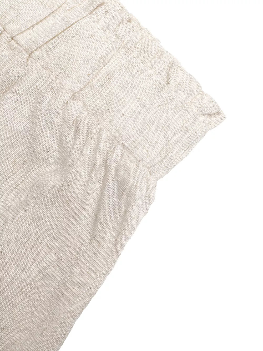 Beige maternity wide-leg trousers with drawstring detail and textured fabric.