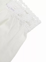 White wide-leg pants with crochet trim detail