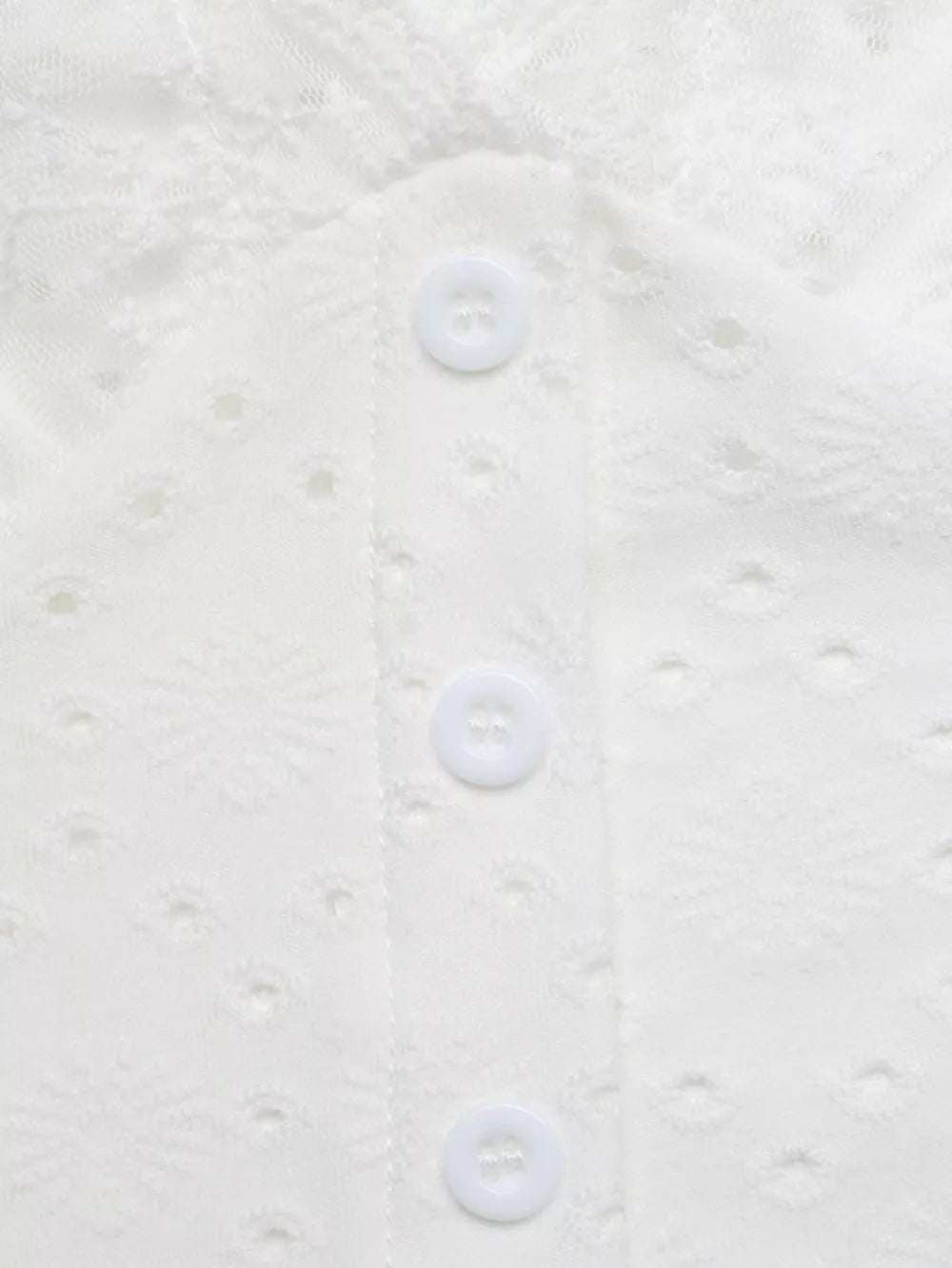 White eyelet lace maternity shirt with button detail
