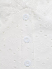 White eyelet lace maternity shirt with button detail