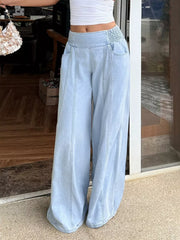Elevated Wide-leg Jeans With Ruched Waistband