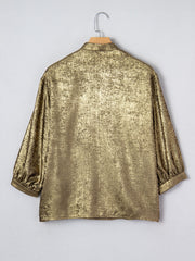 Gold textured blouse with 3/4 sleeves and crinkled finish