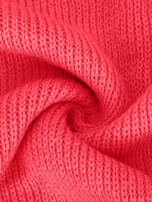 Oversized ribbed knit sweater in strawberry with a textured stitch detail.