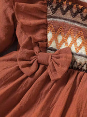 Children's Bow Long Sleeve Blouse And Pants Set in Light Brown, model styling view