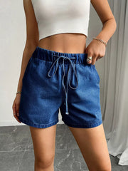 Drawstring High Waist Denim Shorts, alternate angle