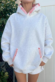 Contrast Patchwork Oversized Hoodie in Light Gray, front view