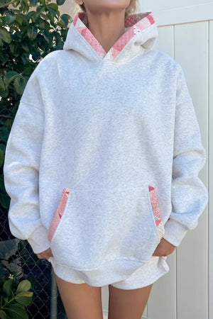 Contrast Patchwork Oversized Hoodie in Light Gray, front view