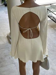 Elegant Backless Mini Dress With Long Sleeves