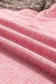 Paisley Puff Sleeve Raglan Tee in Dusty Pink, textured knit fabric detail