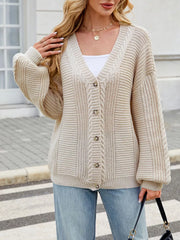 Cable Knit Button-up Cardigan in Black, side view