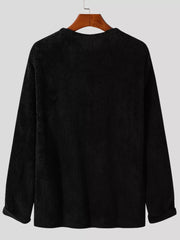 Men's Textured Long Sleeve Sweater Plus Size in Black, side view