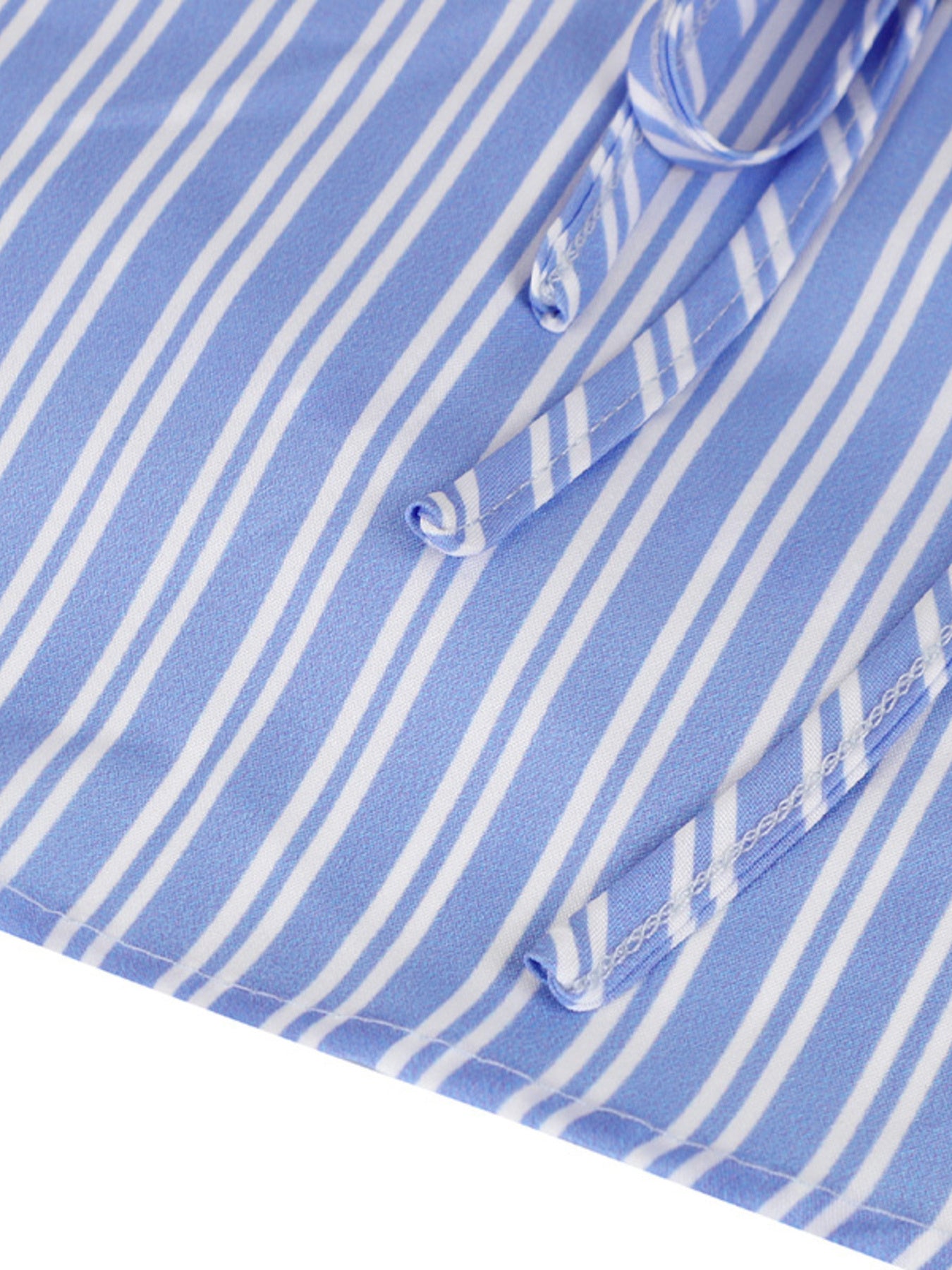Blue and white striped peplum cami with tie-front detail
