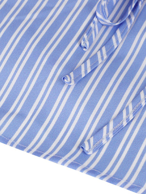 Blue and white striped peplum cami with tie-front detail