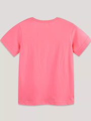 Toddler girls pink cotton t-shirt with short sleeves and crew neck.