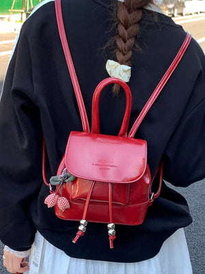 Pu Leather Mini Backpack Bag in Red, fabric detail
