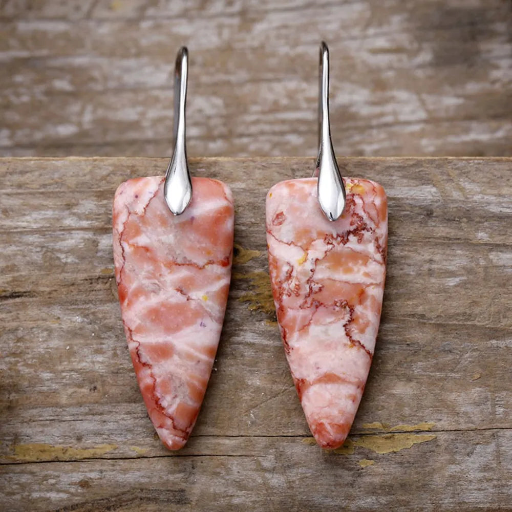 Glitter Vein Stone Drop Earrings in gold/burnt coral with unique veining.