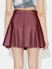 Crimson A-line mini skirt with a smooth finish and flared hem.