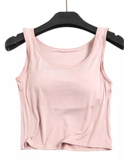 Sculpting modal padded tank top in Bean Paste Powder with a scoop neckline.
