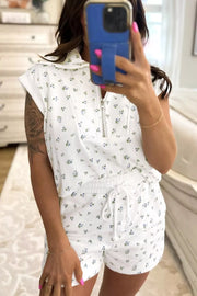 Floral Print Two-piece Set With Zipper