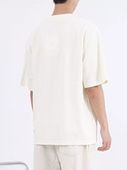 Men's oversized cotton t-shirt in Rice Apricot Color with crew neck.