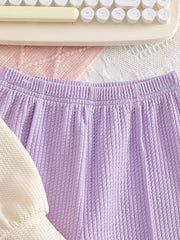 Children's Long Sleeve Top & Pants Set in Light Purple, close-up detail