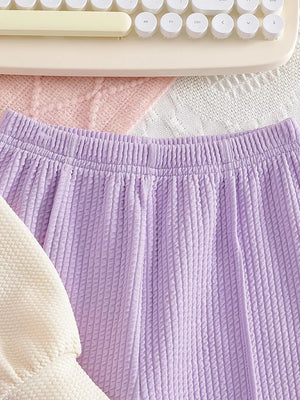 Children's Long Sleeve Top & Pants Set in Light Purple, close-up detail