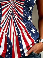 American Flag Print V-neck Sleeveless Tank Plus Size in Red, product detail