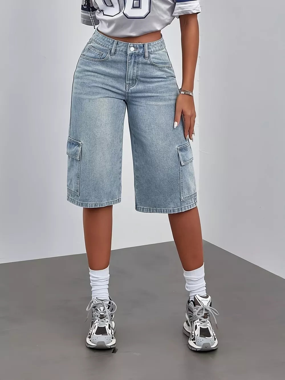 Elevated Wide-leg Denim Shorts