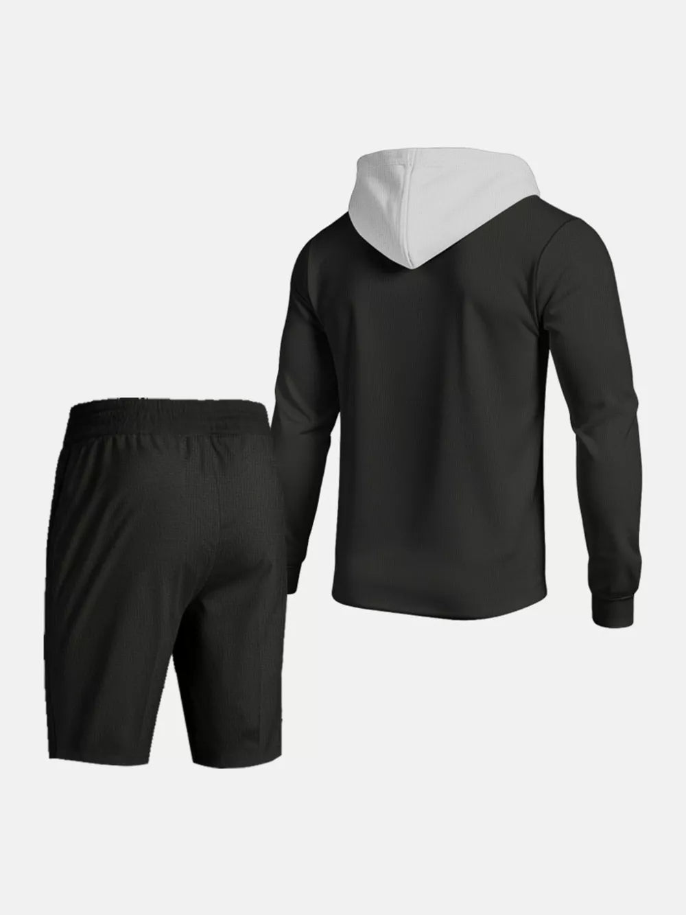 Men's Casual Hooded Button-up Shirt And Shorts Set, front view