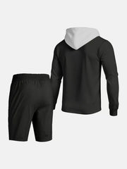 Men's Casual Hooded Button-up Shirt And Shorts Set, front view