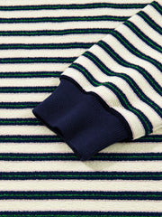 Striped top in navy with contrast collar detail and ribbed cuffs.