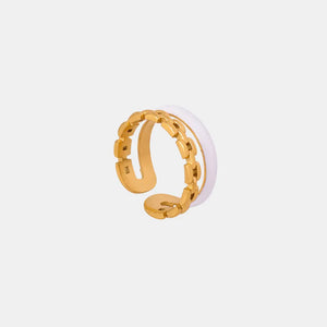 Gold chain link open ring with white enamel detail