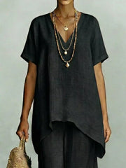 Effortless V-neck Top & Wide-leg Pant Set
