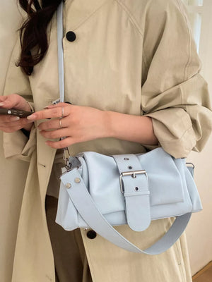Buckle Detail Crossbody Bag in Blue, fabric detail