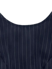 Navy striped tie-waist a-line dress with scoop neckline