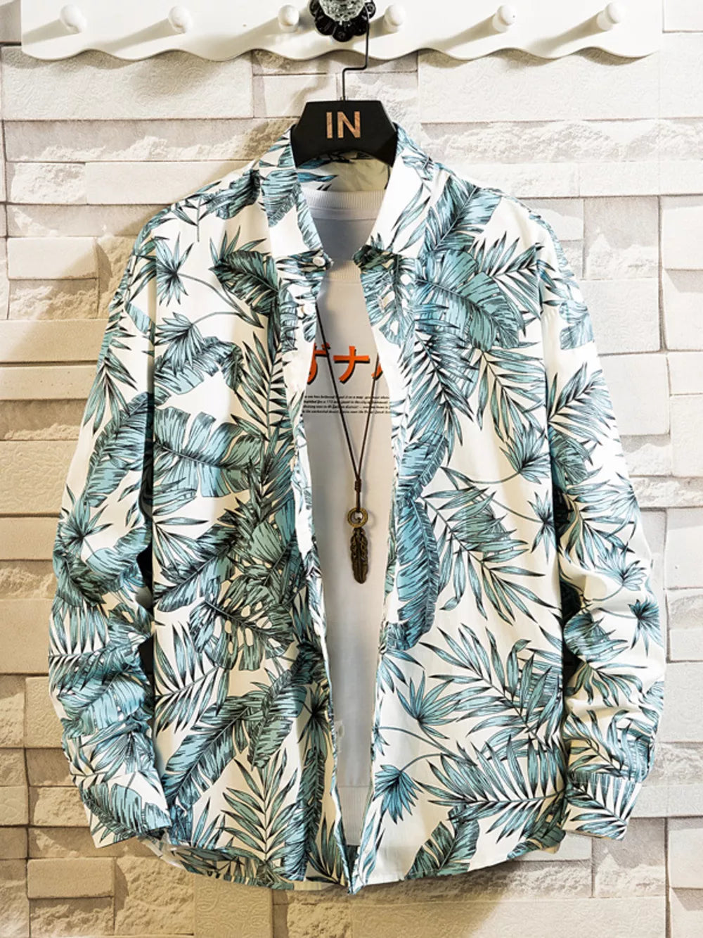 Men's Plus Size Printed Button Up Shirt, front view