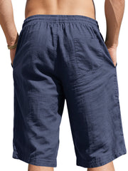 Men's Casual Drawstring Bermuda Shorts Plus Size in Light Blue, editorial view
