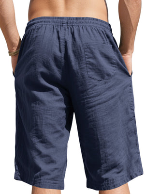 Men's Casual Drawstring Bermuda Shorts Plus Size in Light Blue, editorial view