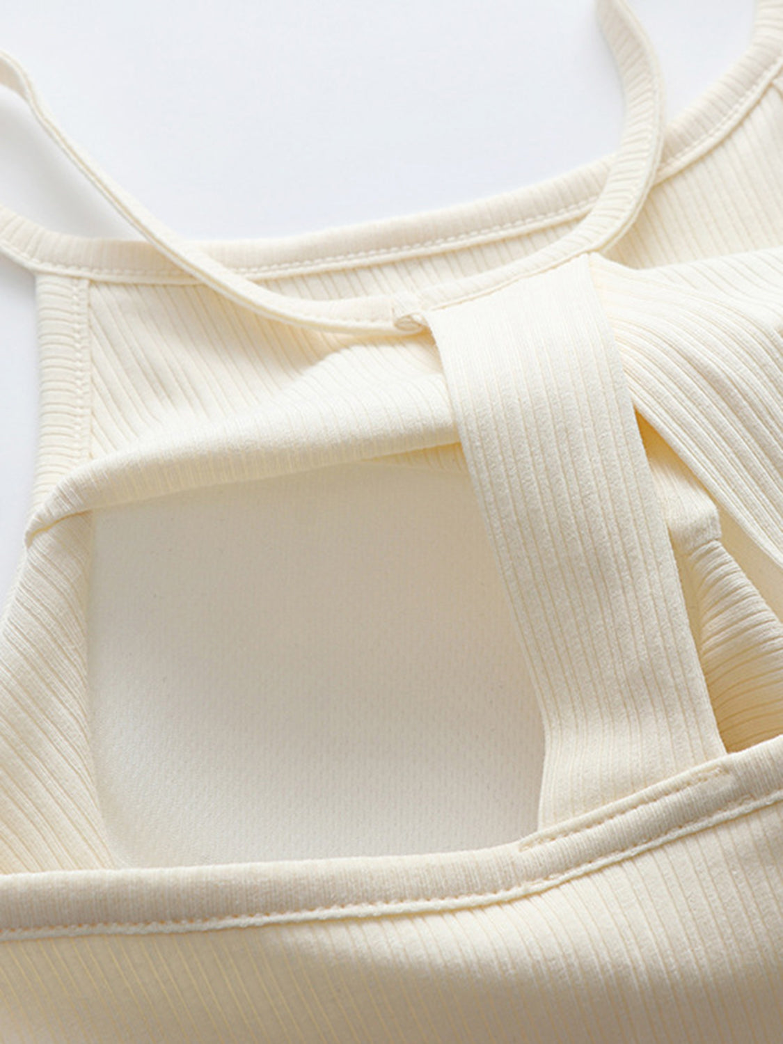 Cream ribbed racerback crop top with keyhole back detail