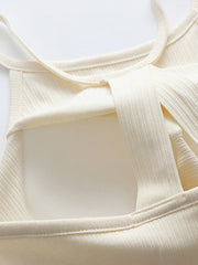 Cream ribbed racerback crop top with keyhole back detail