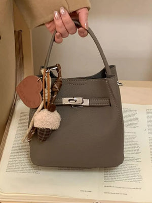 Lock Detail Crossbody Bag in Elephant Gray, close-up detail