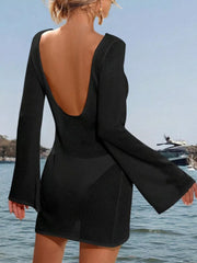 Long Sleeve Cover-up Dress in Black, alternate angle