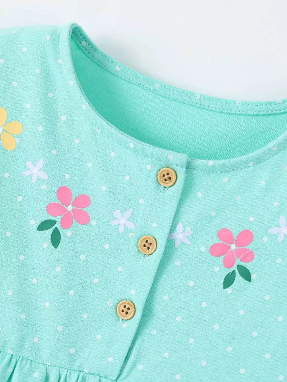 Children's Bunny Print Button Detail Dress, close-up detail
