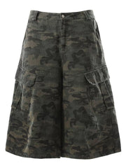 Men's Camouflage Cargo Capris in Green Camouflage, front view