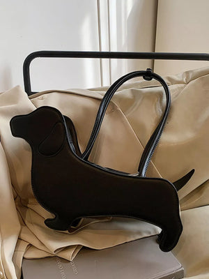 Black PU leather dachshund shoulder bag with top handle