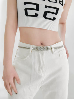 Silver intertwined knot waist belt with a metallic finish.