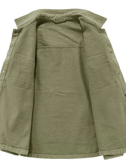 Men's Plus Size Dual Chest Pockets Shacket in Army Green, model styling view